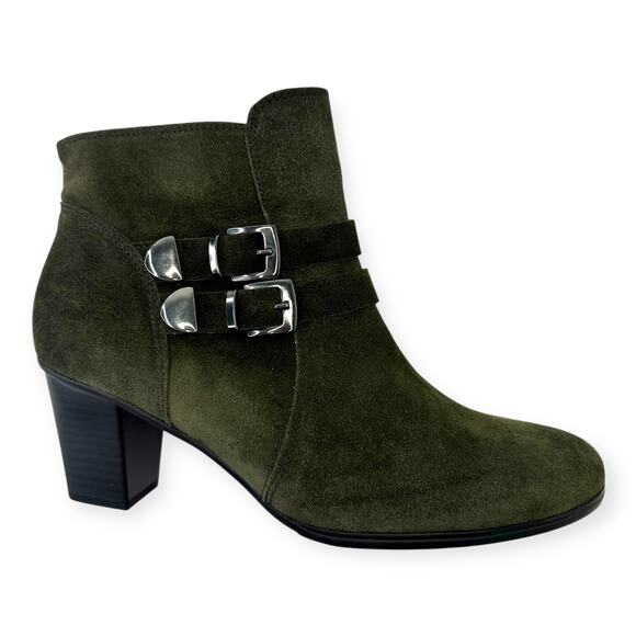 Gabor Women's Suede Booties Size UK 5.5 EU 38 US 8 Olive Green Buckle Ankle Boot - Picture 1 of 13